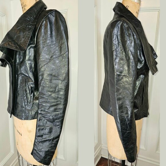 Biker Jacket Asymmetrical Zip Leather Jacket – Made in Italy – Size XL - Picture 3 of 6